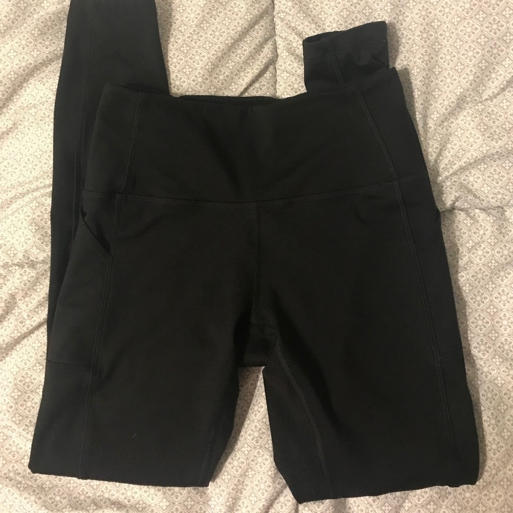 PINK High Waisted Fleece Leggings - Black